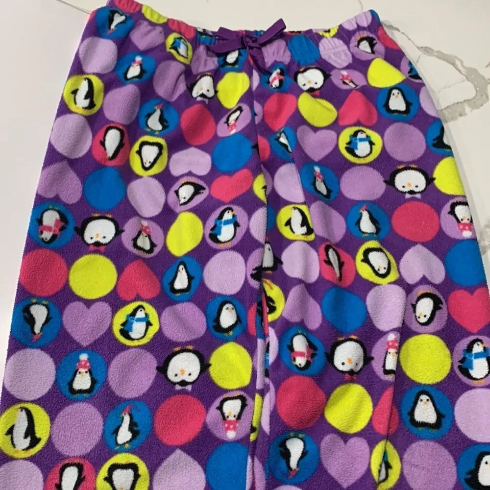 The Children’s Place Girls Purple Penguins Fleece Pajamas PJ Pants Size 7/8 Blue